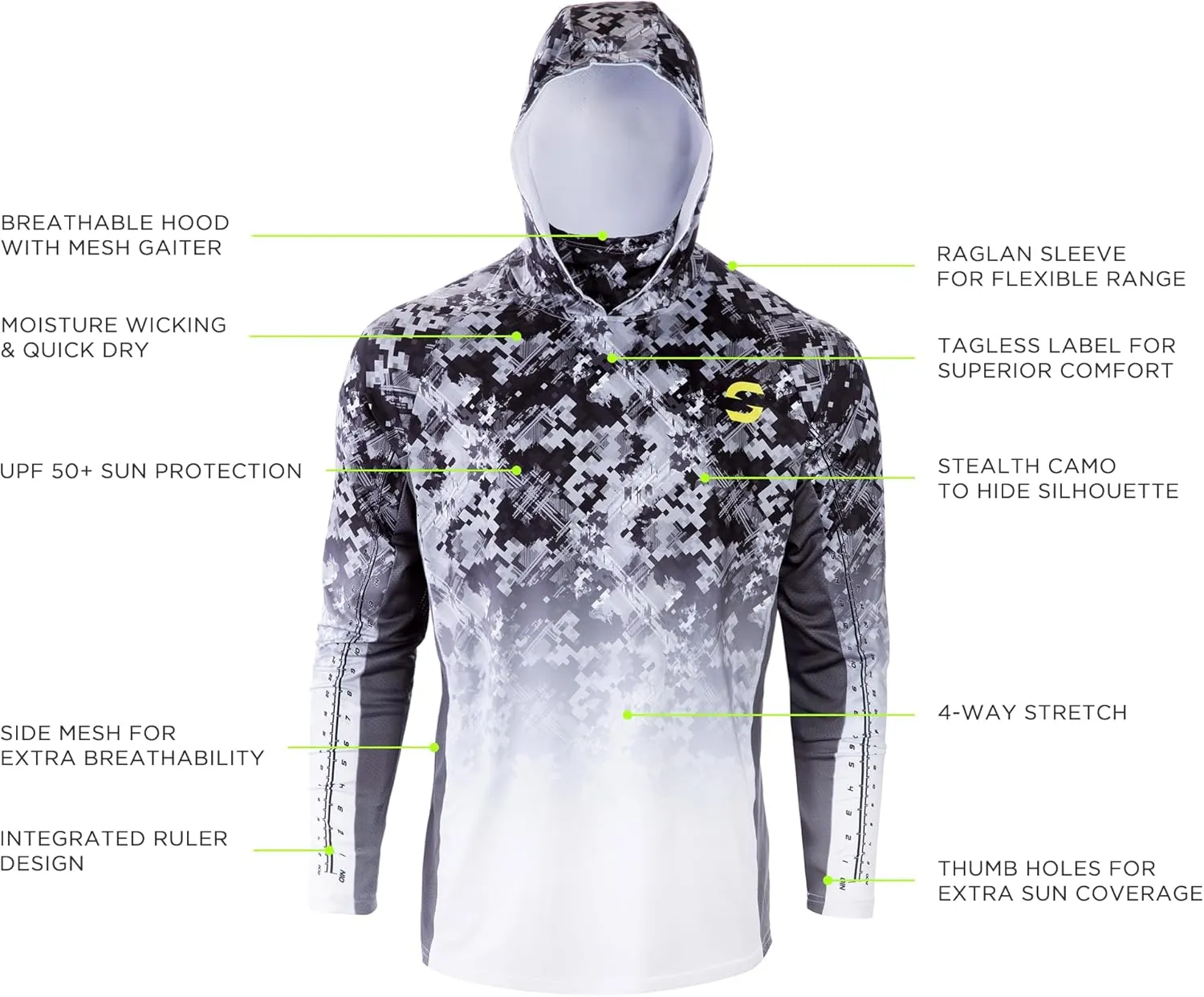 SYNKER Stealth All Weather Performance Fishing Camo Hoodie | UPF 50  Long Sleeve Shirt for Men and Women, Camouflage