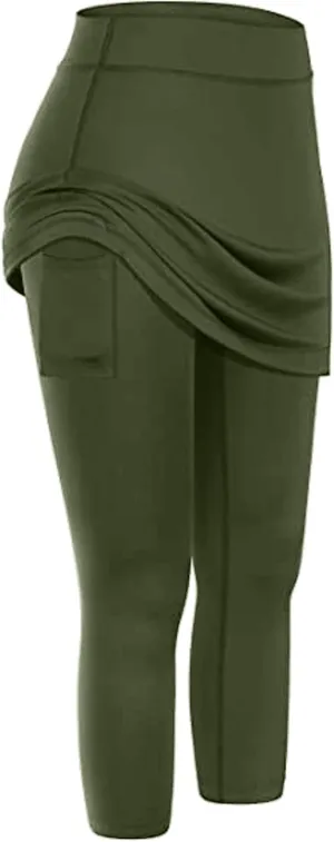 Tennis Skirt With Leggings For Women with Pockets Active Sport Running Skort Pants Slim Fit Workout Capri Trousers