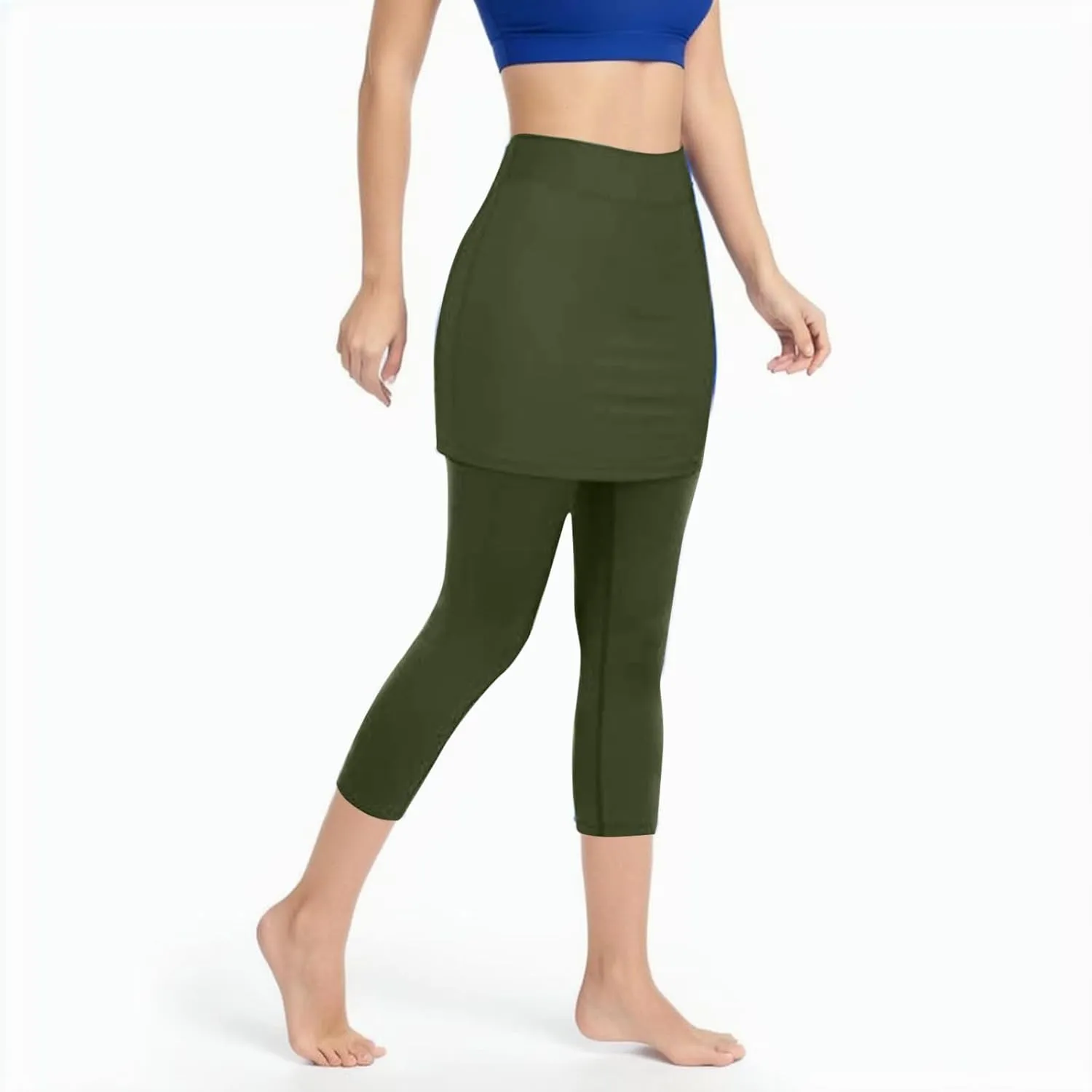 Tennis Skirt With Leggings For Women with Pockets Active Sport Running Skort Pants Slim Fit Workout Capri Trousers