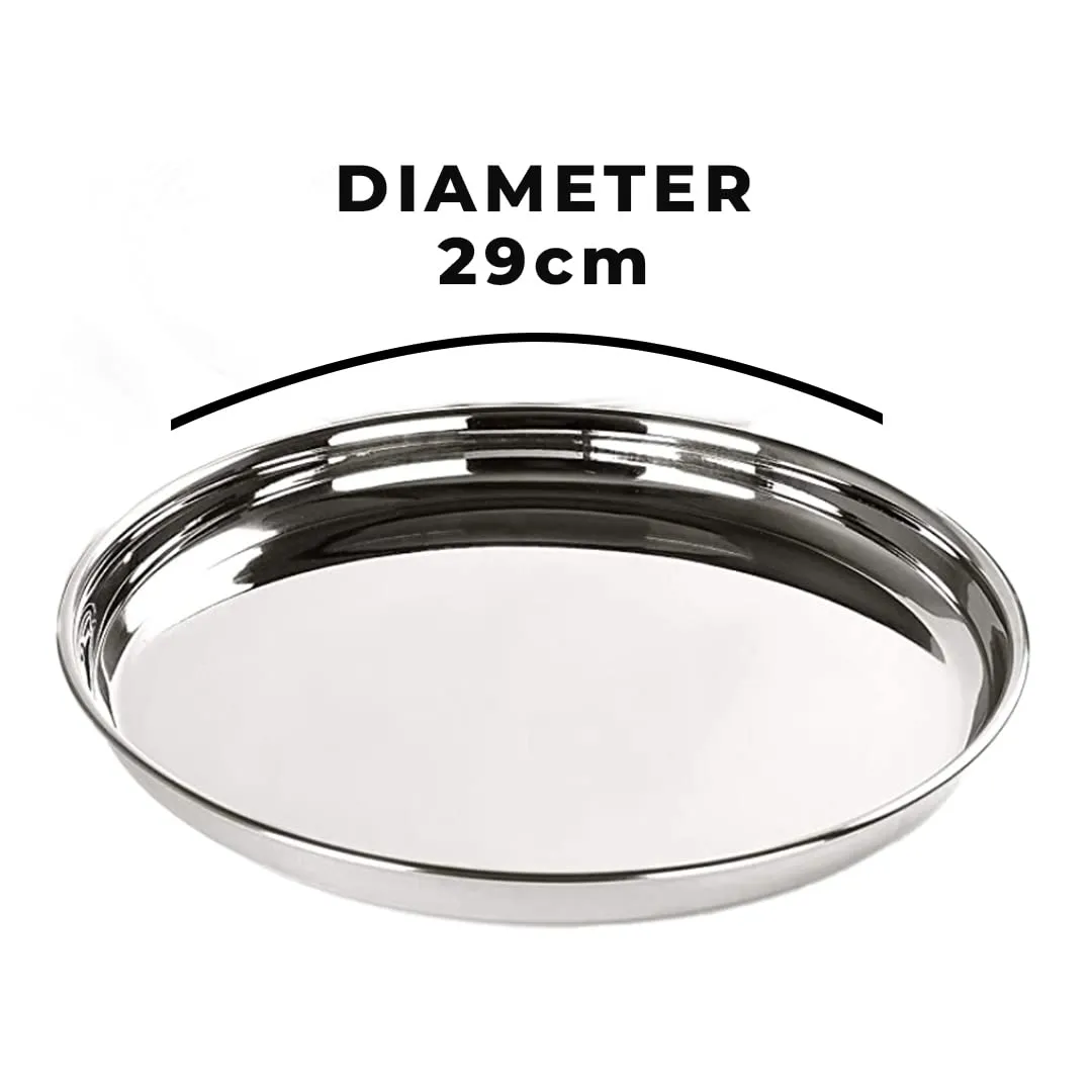Urbane Home Stainless Steel Dining Plate Set | Blunt Edges, Deep Base | Glossy Finish, Durable, Easy to Clean | Steel Plates for Lunch, Breakfast, Dinner | Set of 4
