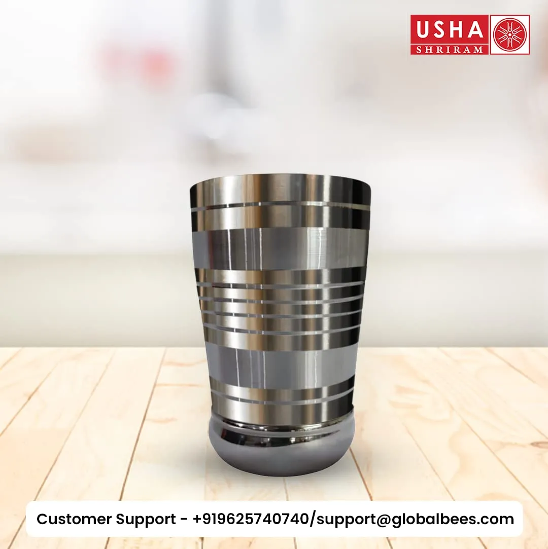USHA SHRIRAM | 12Pc Stainless Steel Glass Set | 300ml Each | Steel Gilas, Pani k Gilash, Wobble Free Base, Durable | Multipurpose, Elegant Design & Mirror Finish (Hourglass - Set of 12)
