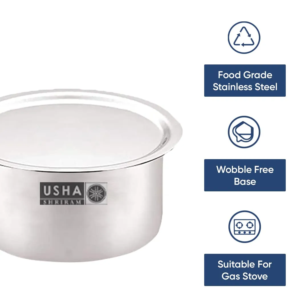 USHA SHRIRAM Stainless Steel Tope Set |Gas & Induction Heating |Stainless Steel Patila, Durable & Wobble Free Base | Flat Bottom (Steel Tope (5 Pcs) - with Lid)