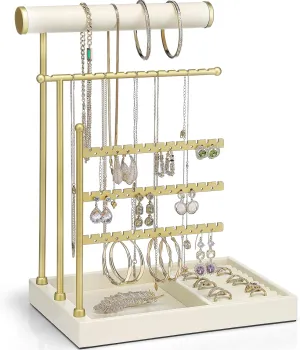 Vlando Jewelry Stand Organizer with Ring Holder, Jewelry Holder Organizer with Tray, Necklace Bracket Earring Holder - Cloud White