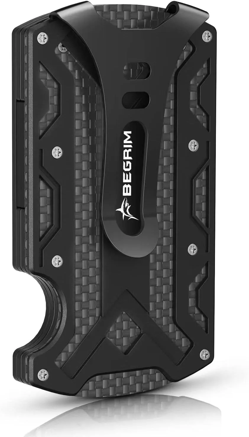Wallet For Men - Slim Aluminum Metal Money Clip RFID Blocking, Holds up 15 Cards with Cash Clip. Ultra-Thin Minimalist Wallet, Black