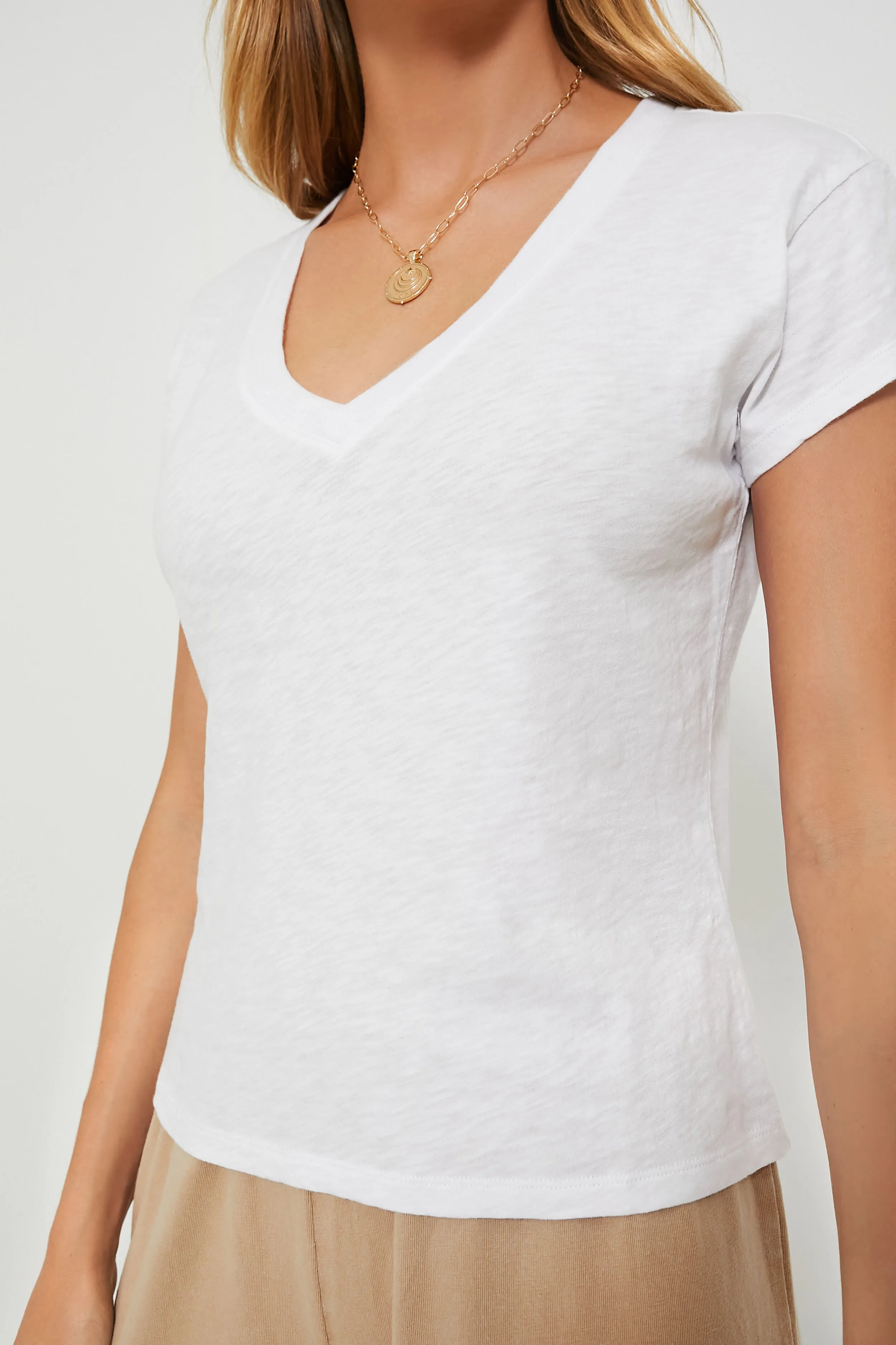 White Modern V Neck Tee