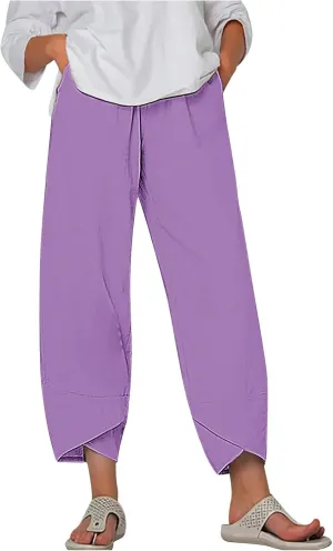 Women Cotton Linen Pants Ladies Trousers High Waist Loose Yoga Pants Vintage Solid Color Palazzo Pants