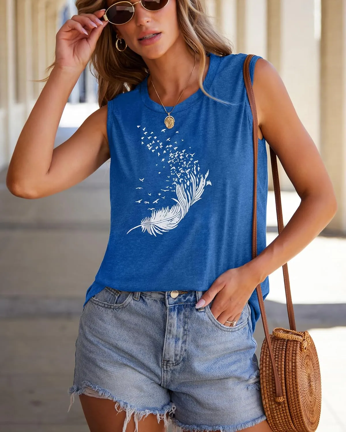 Womens Tank Tops Summer T Shirts Sleeveless Casual Loose Tunic Blouses