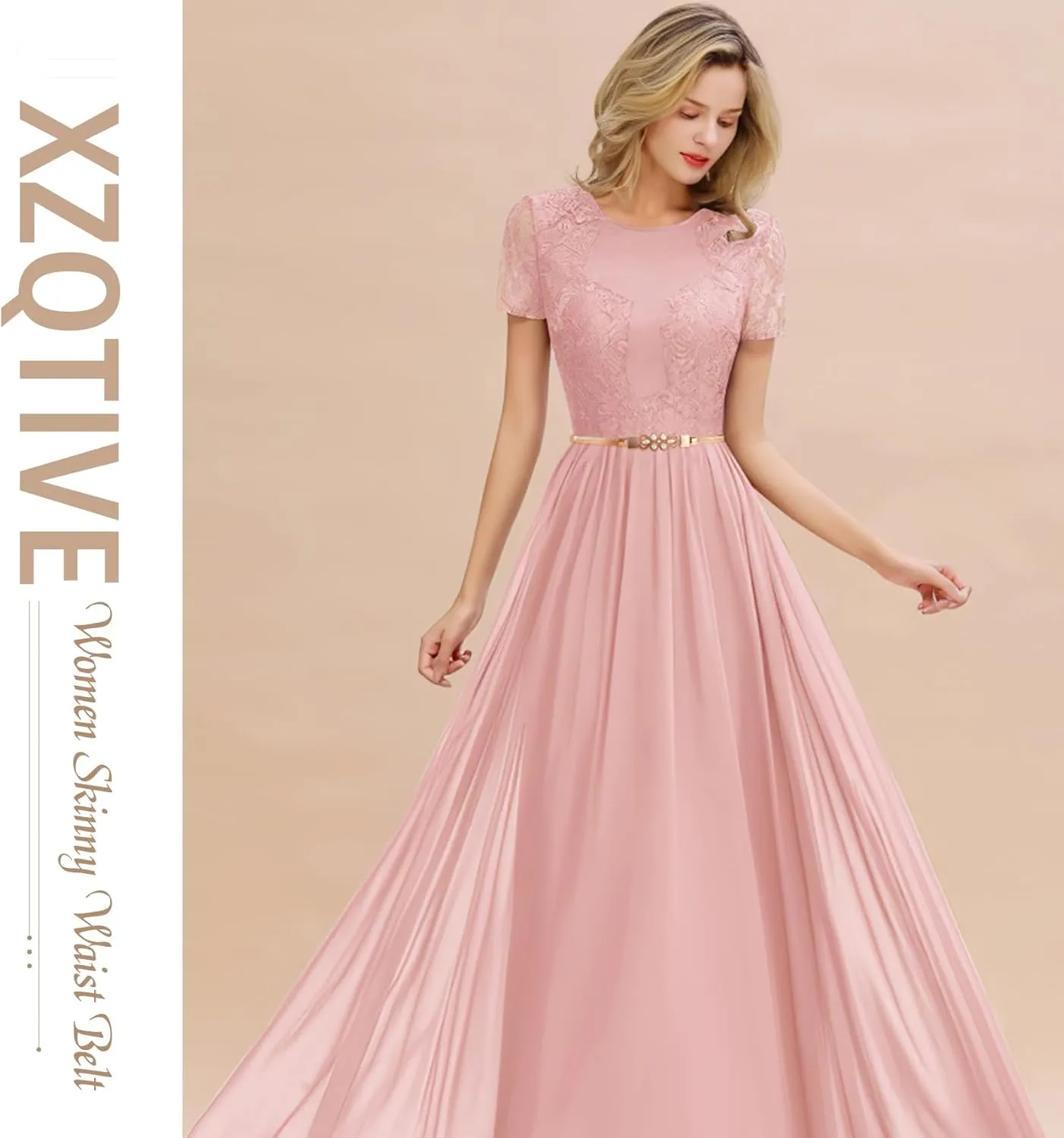 XZQTIVE Women Skinny Metal Chain Waist Belt Stretchy Saree Cinch Belt for Dress Gold Sliver