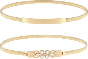 XZQTIVE Women Skinny Metal Chain Waist Belt Stretchy Saree Cinch Belt for Dress Gold Sliver