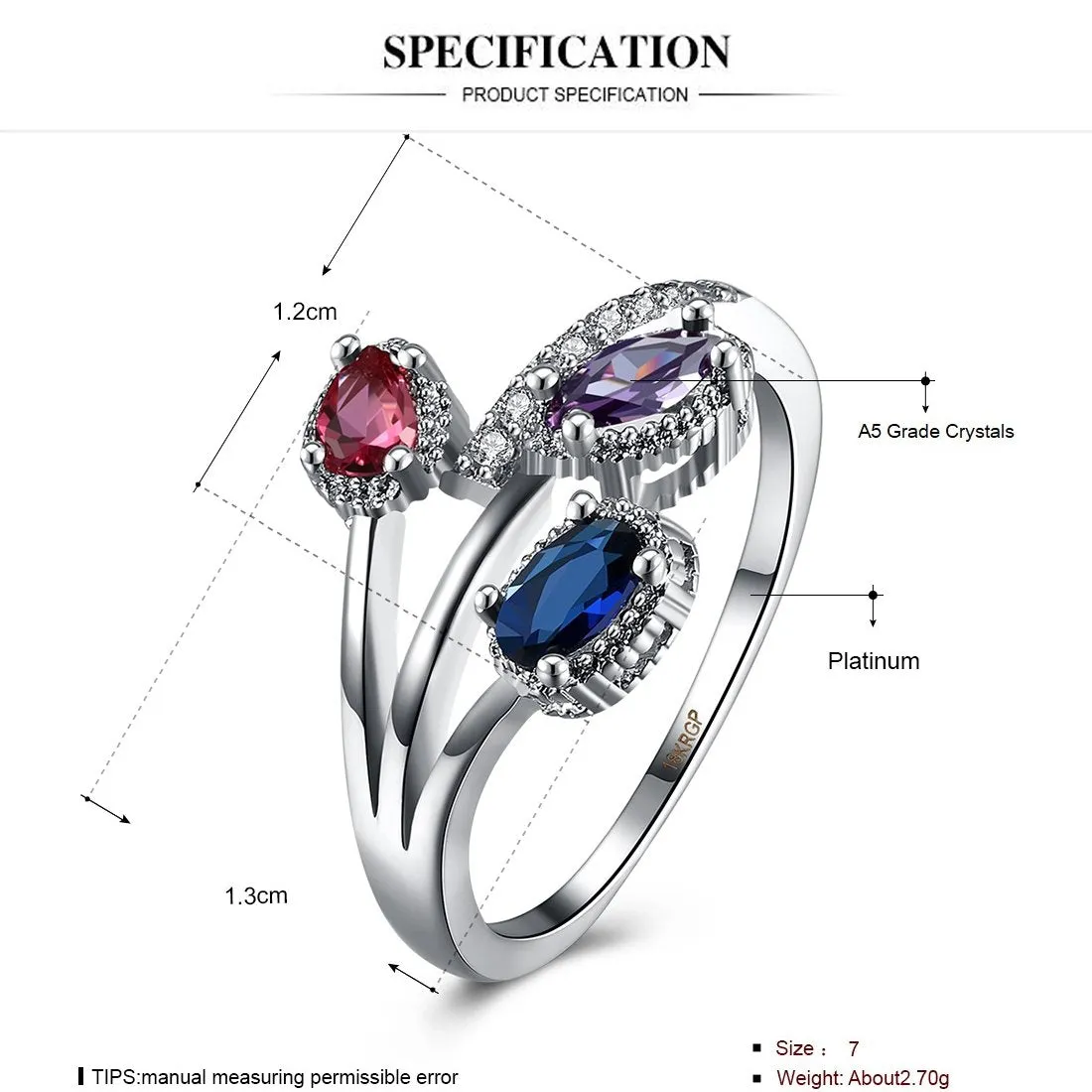 Yellow Chimes Rings for Women Silver Crystal Ring Three-Leaves Classic Design Platinum Plated Ring for Women and Girls.