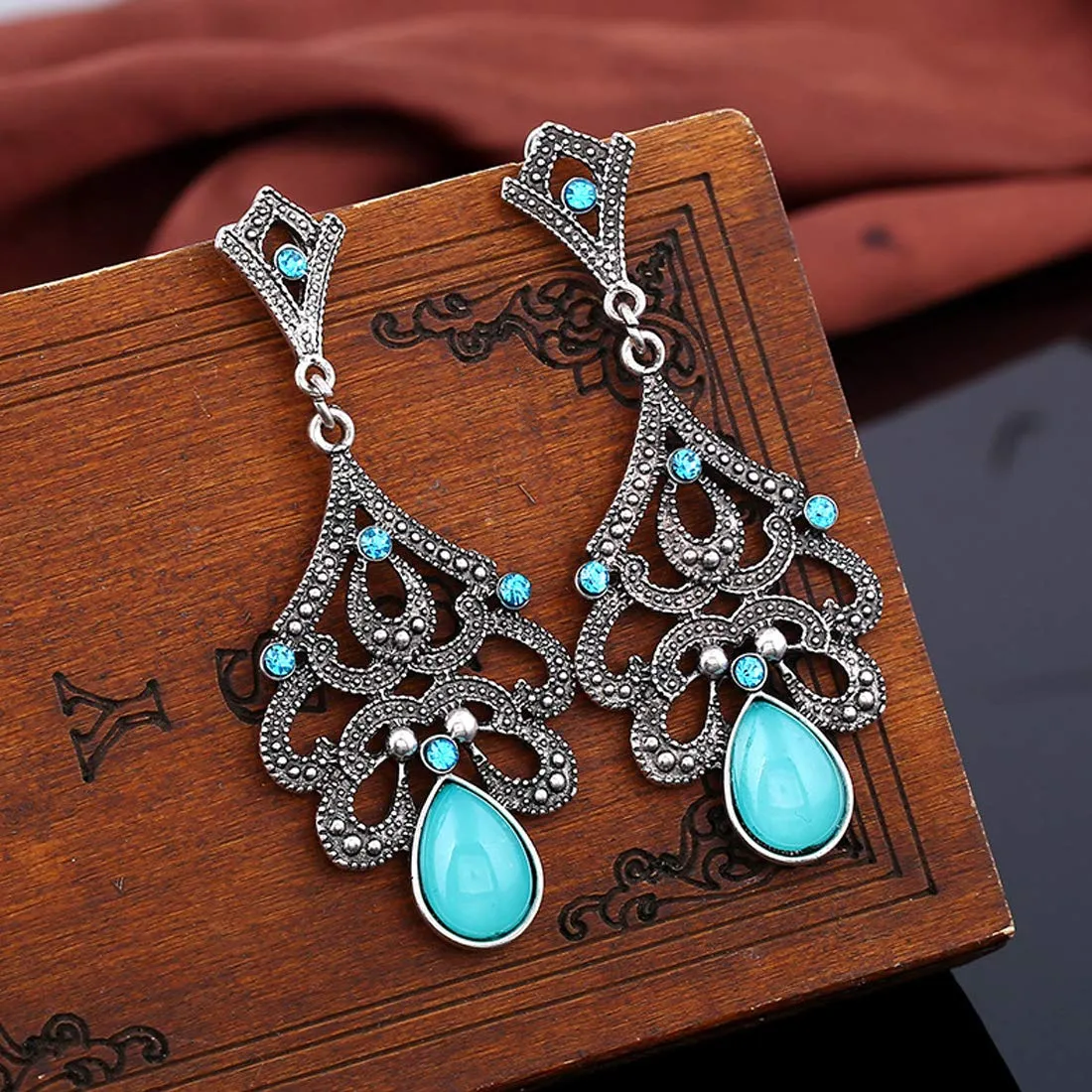 Yellow Chimes Tribal Vintage Grey Green Dangle Earring for Women & Girls.