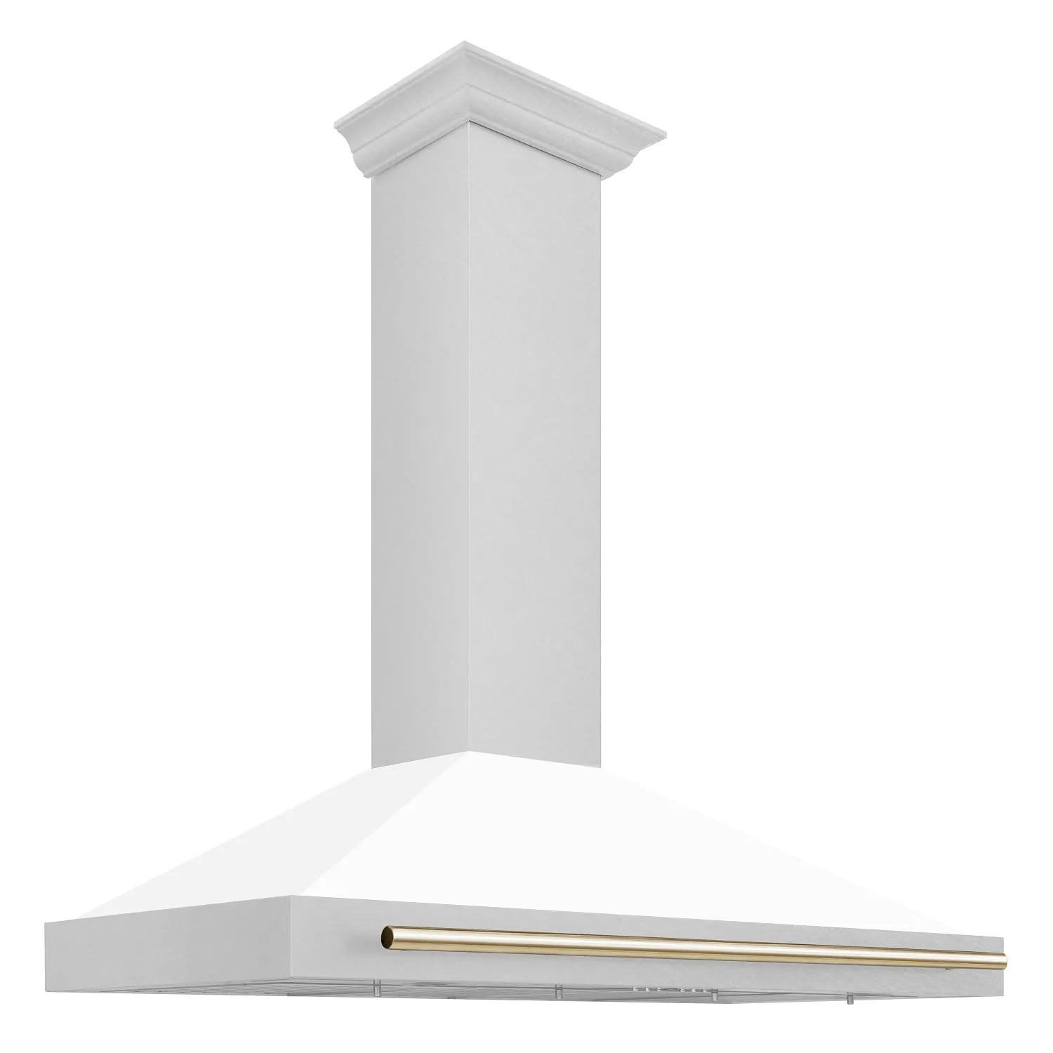 ZLINE 48" Autograph Edition DuraSnow® Stainless Steel Range Hood with White Matte Shell and Gold Handle