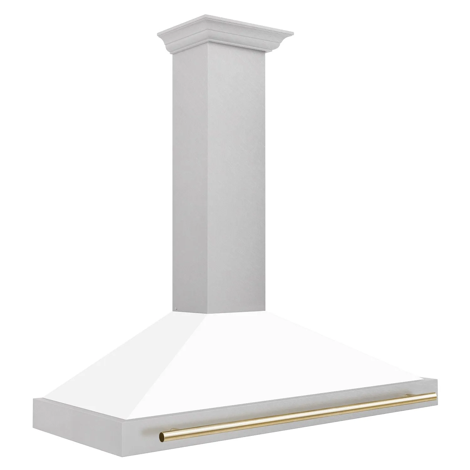 ZLINE 48" Autograph Edition DuraSnow® Stainless Steel Range Hood with White Matte Shell and Gold Handle