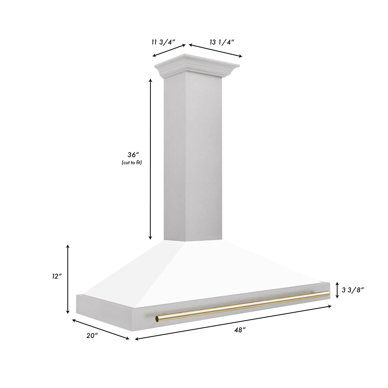 ZLINE 48" Autograph Edition DuraSnow® Stainless Steel Range Hood with White Matte Shell and Gold Handle