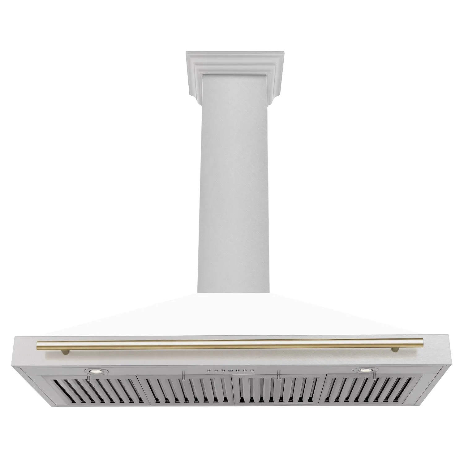 ZLINE 48" Autograph Edition DuraSnow® Stainless Steel Range Hood with White Matte Shell and Gold Handle