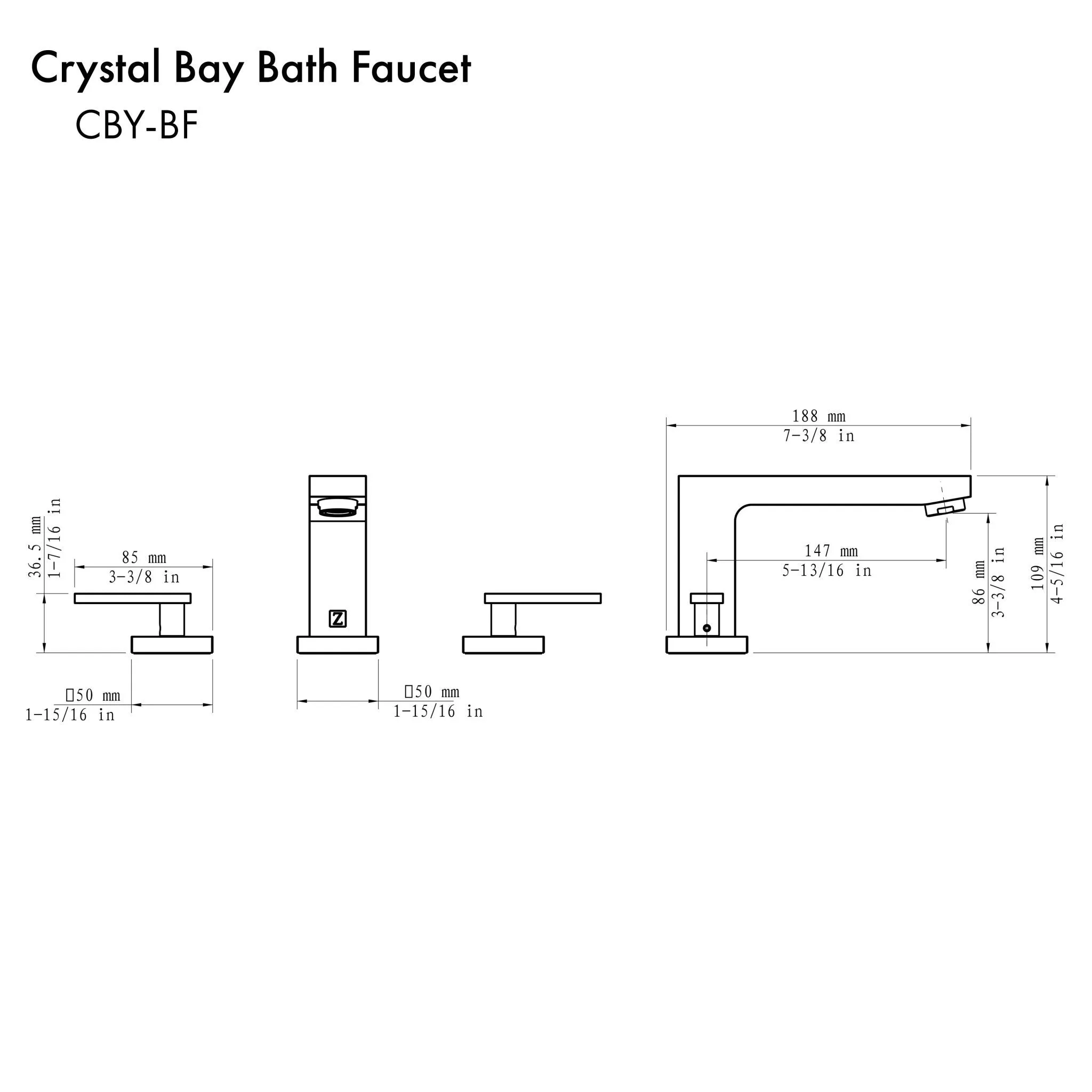 ZLINE Crystal Bay Bath Faucet with in Black Matte (CBY-BF-BM)